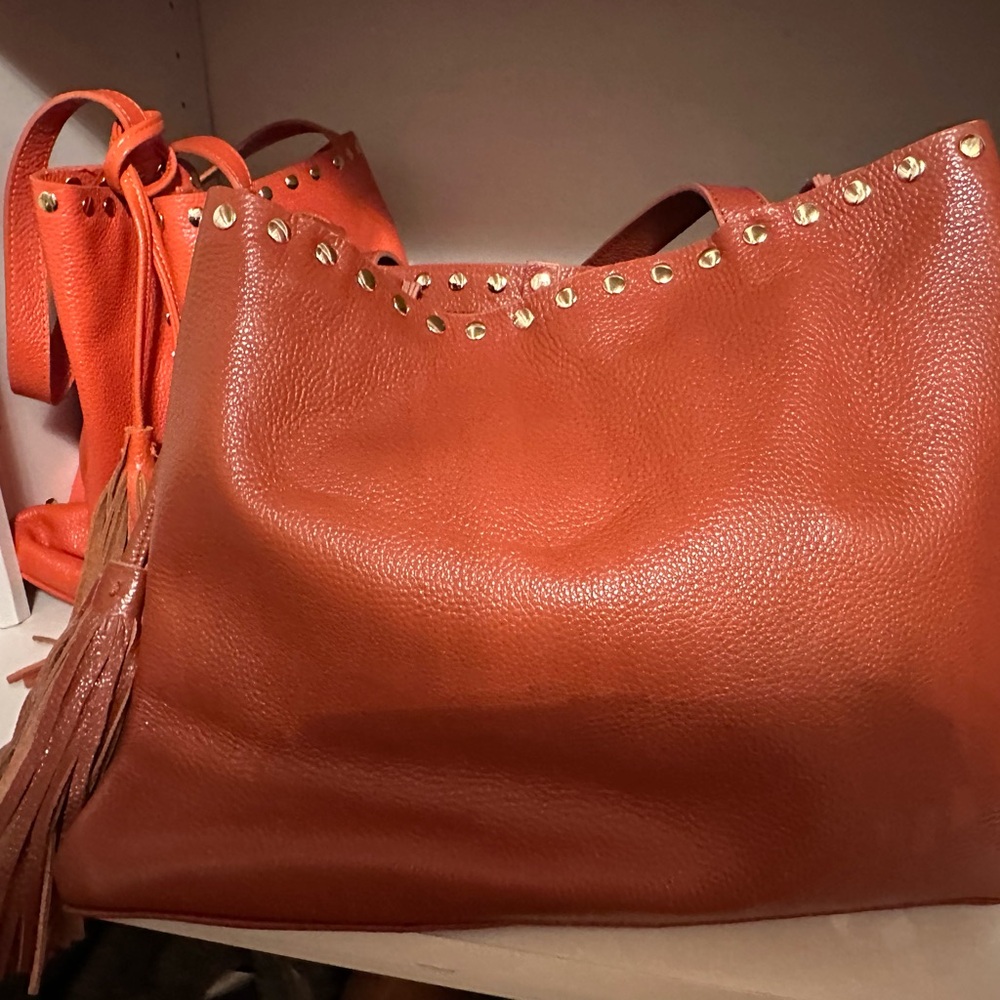 Tan Laggo Remy Leather Studded Tote Bag